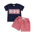 thumbnail image 4 of CAICJ98 Toddler Baby Boy Summer Clothes Short Sleeve Embroidery Letter T-shirt with Plaid Shorts Infant Summer Outfits Set (Navy,4-5 Years), 4 of 4