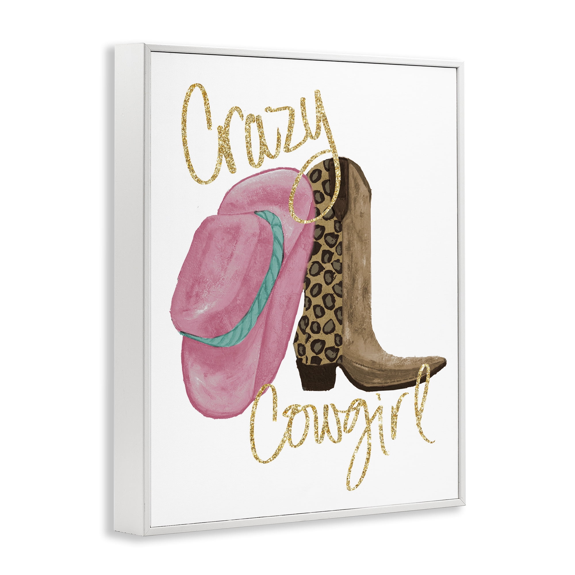 Stupell Industries Glam Crazy Cowgirl Typography Painting White Framed Art Print Wall Art, 16 x 20