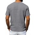 thumbnail image 4 of Men's Oversized Cotton Summer T-Shirts Solid Color Short Sleeved Deep V Linen Casual Summer Classic Cotton T Shirts - Dark Gray∣2XL, 4 of 7