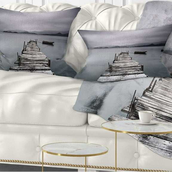 Designart Pier and Boats at Seashore - Bridge Throw Pillow - 12x20