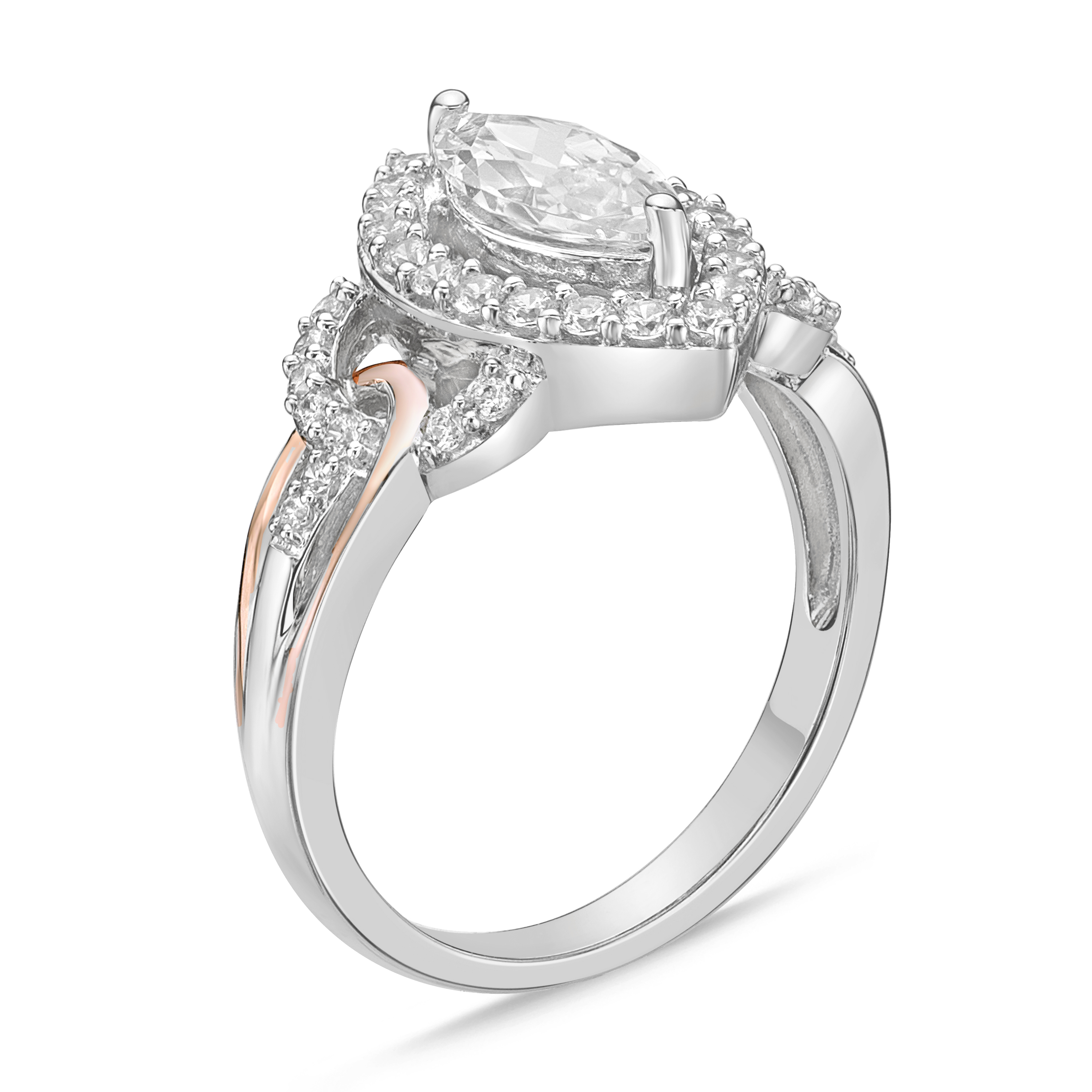 Sterling Silver with 14K Rose Gold Plated Marquise Simulated Diamond Ring