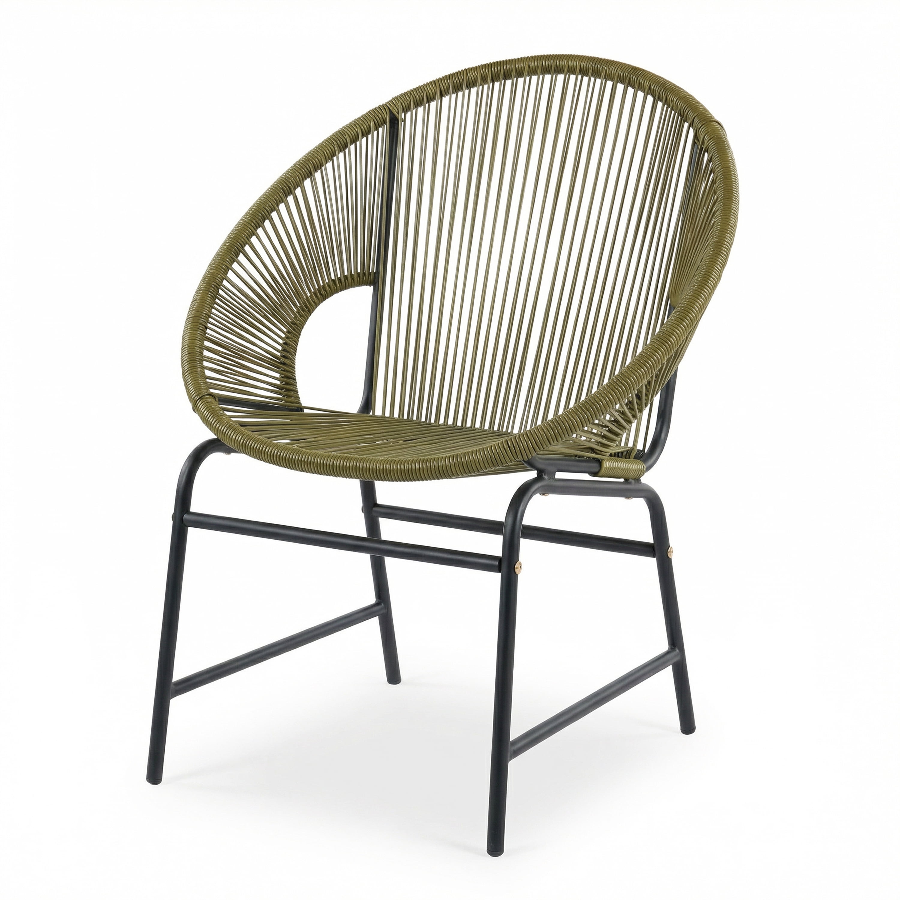 Outdoor PE Rattan Wicker Chairs Set of 2 with Iron Frame for Garden Porch Balcony, Green
