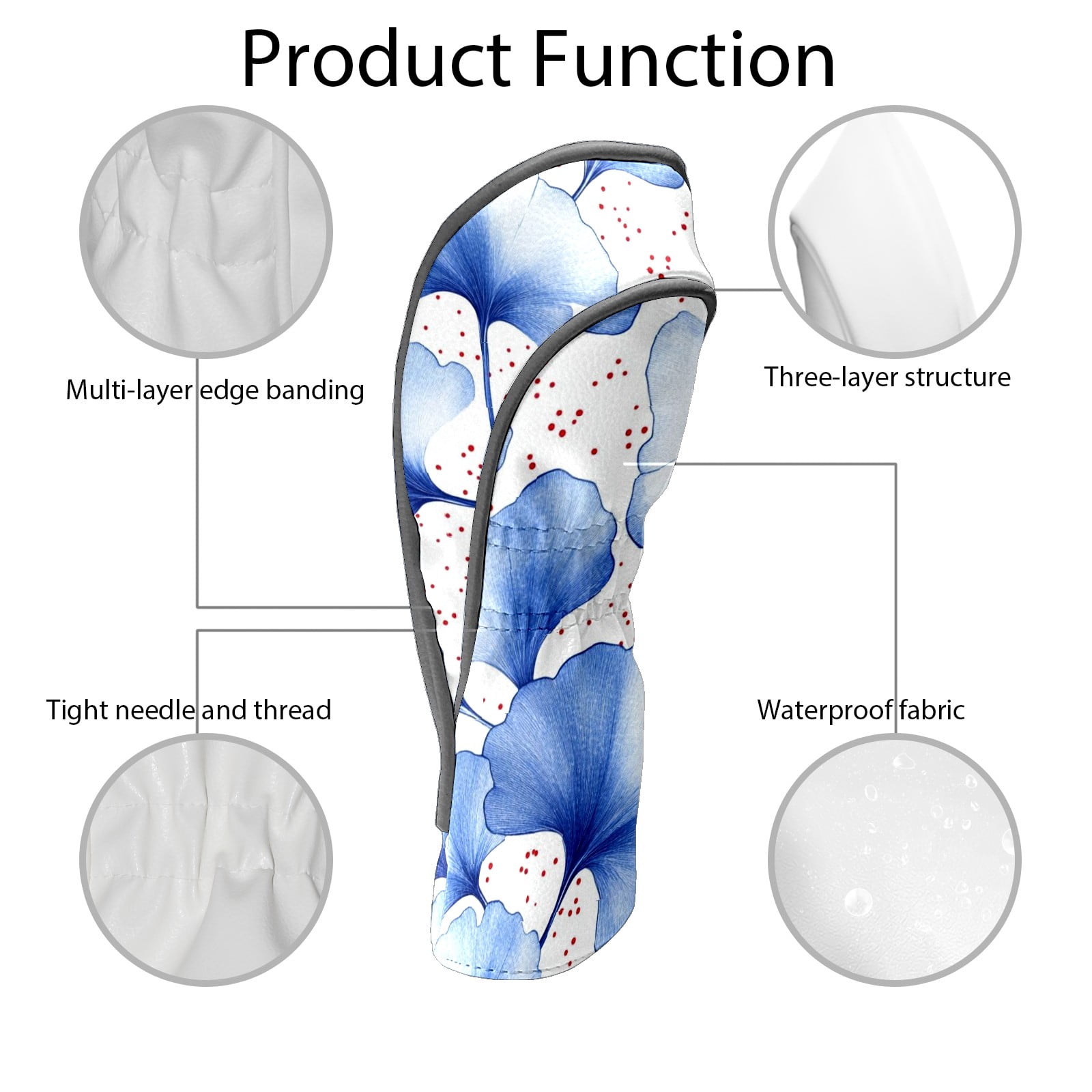 Golf Head Covers Elegant Ginkgo Leaf Design for Driver, Wood & Hybrid, Premium Waterproof PU Leather with Plush Lining, Unique Nature Golf Gifts