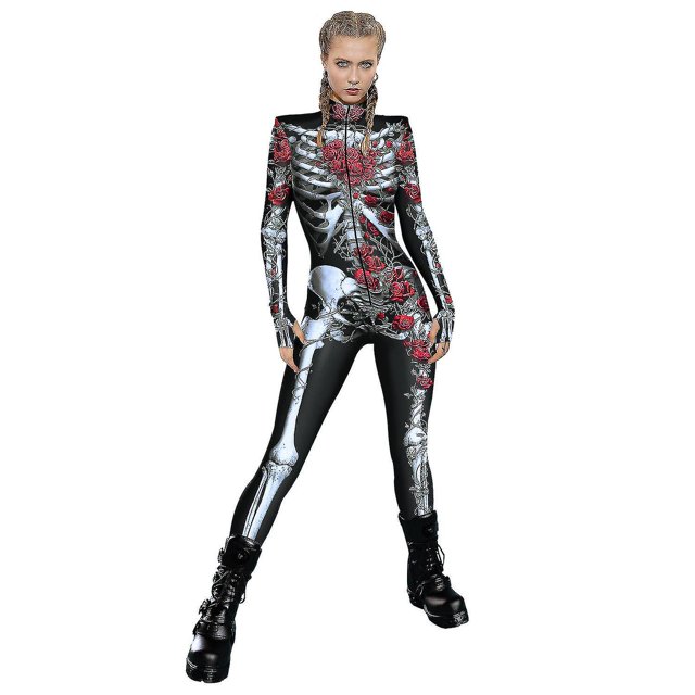 Combinaison Chaton Skinny Extensible Cosplay Animal Squelette 3d pour Femmes Halloween