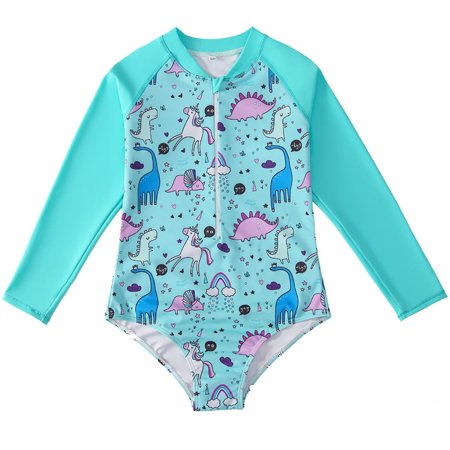 

Girls Long Sleeve Swimsuit One Piece Bathing Suit Zipper UPF 50+ Rashguard Swimwear 1-8 Years