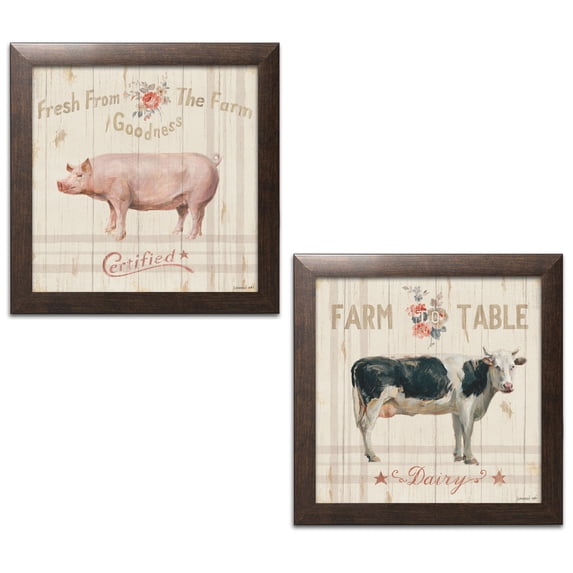 Gango Home Decor Country-Rustic Farm Patchwork V & VI by Danhui Nai (Ready to Hang); Two 12x12in Brown Framed Prints