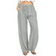 thumbnail image 1 of Pantalones casuales de lino con cintura ancha y cordón largo para mujer - Pantalones elásticos de cintura alta y pierna ancha en color liso, 1 of 5