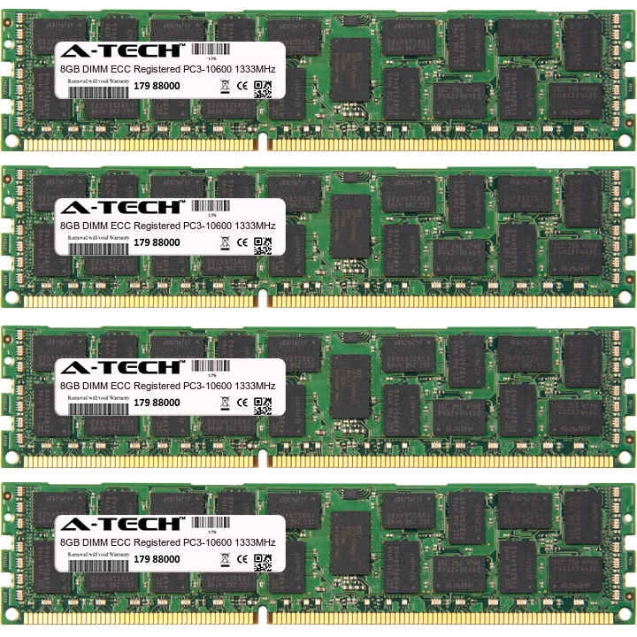32GB Kit 4x 8GB Modules PC3-10600 1333MHz ECC Registered DDR3 DIMM