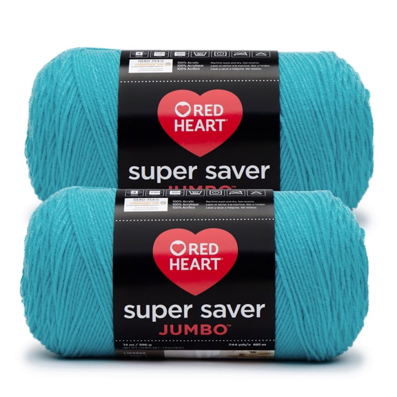 Red Heart® Super Saver Jumbo™ #4 Worsted Acrylic Yarn, Turqua 14oz/396g 744 Yards (2 Pack)
