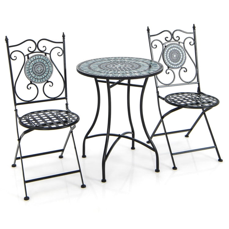 Aimee Lii 3 Piece Metal Dining Set with Mosaic Pattern, Outdoor Patio Furniture Set