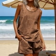 thumbnail image 2 of Horkkom 2 Piece Sets for Women Linen Solid Color Tank Tops Elastic Waist Shorts with Pockets Short Sets Casual Vacation Summer Sets S, 2 of 8