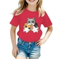 thumbnail image 1 of Hiiyo T-Shirt Graphique Chat Dessin Animé pour Filles Manches Courtes Col Rond pour Enfants, 1 of 3