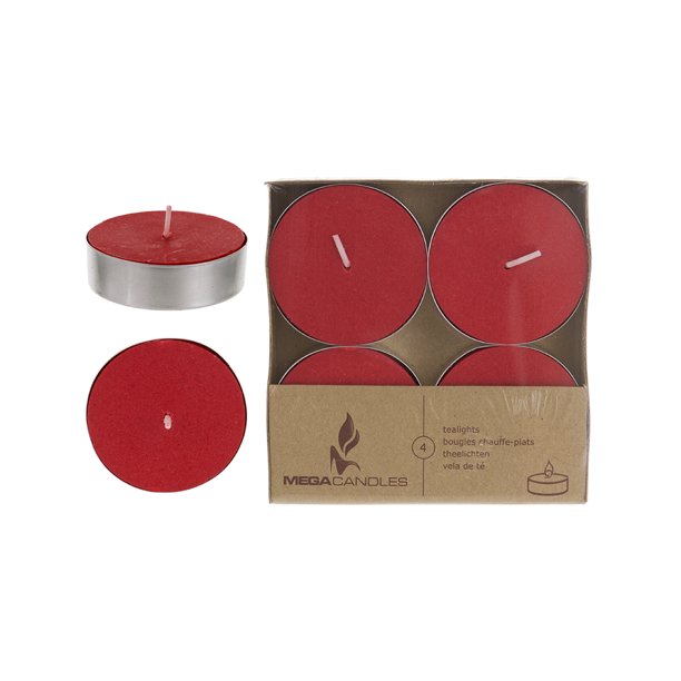 Mega Candles Unscented Mega Tea Light Candles Red, Set of 4