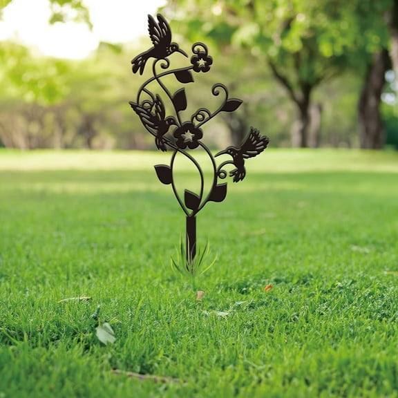Flowers Birds and Vines Metal Garden Decor Outdoor Garden Ornament Black Silhouette Outdoor Decor Plants Yard Stakes Decorative Metal Wall Art for Lawn Patio Gift for Gardeners