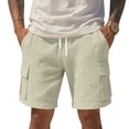 thumbnail image 2 of Nestiefly Mens Linen Cargo Shorts Summer Casual Loose Elastic Waist Drawstring Lightweight Beach Vacation Shorts with Pockets Beige M, 2 of 9