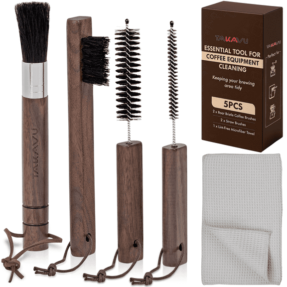 TAKAVU Coffee Grinder Cleaning Kit, 5-Piece Barista Brush and Towel Maintenance Set