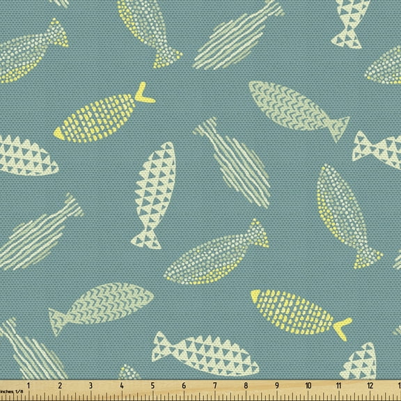 Ambesonne Fish Fabric by the Yard Upholstery, Stripes Triangles and Dots, 3 Yards, Multicolor