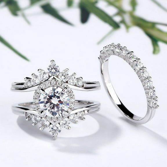 Brig Jewel 1.7 Ct Round Cut Diamond Ring for Women's - 14K White Gold Plated Rings - Prong Set Wedding Engagement Rings - Causal Gift Jewelry for Women