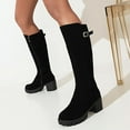 thumbnail image 4 of hopeusnice Women's Knee High Boots Suede Buckle Chunky Heel Winter Warm Booties Fashion Comfortable Over The Knee Boots Black 39, 4 of 6