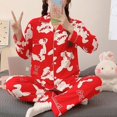 thumbnail image 1 of Conjunto de pijama con estampado de gatos para mujer, ropa de dormir de algodón suave, con cuello vuelto, informal, Kawaii, para otoño y primavera, 1 of 4