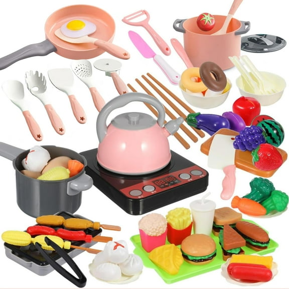 LieGorJi 86Pcs Kitchen Toys Set, Pretend Cooking Playset with Pot, Pan, Birthday Gifts for 1-3 3-5 5-8 Year Old