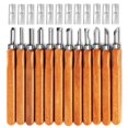 thumbnail image 1 of Juego de 12 herramientas para tallar madera y cera de acero al carbono SK5, kit de cuchillos para caucho, calabaza pequeña, jabón, verduras y más para niños y principiantes con bolsa reutilizable, 1 of 8