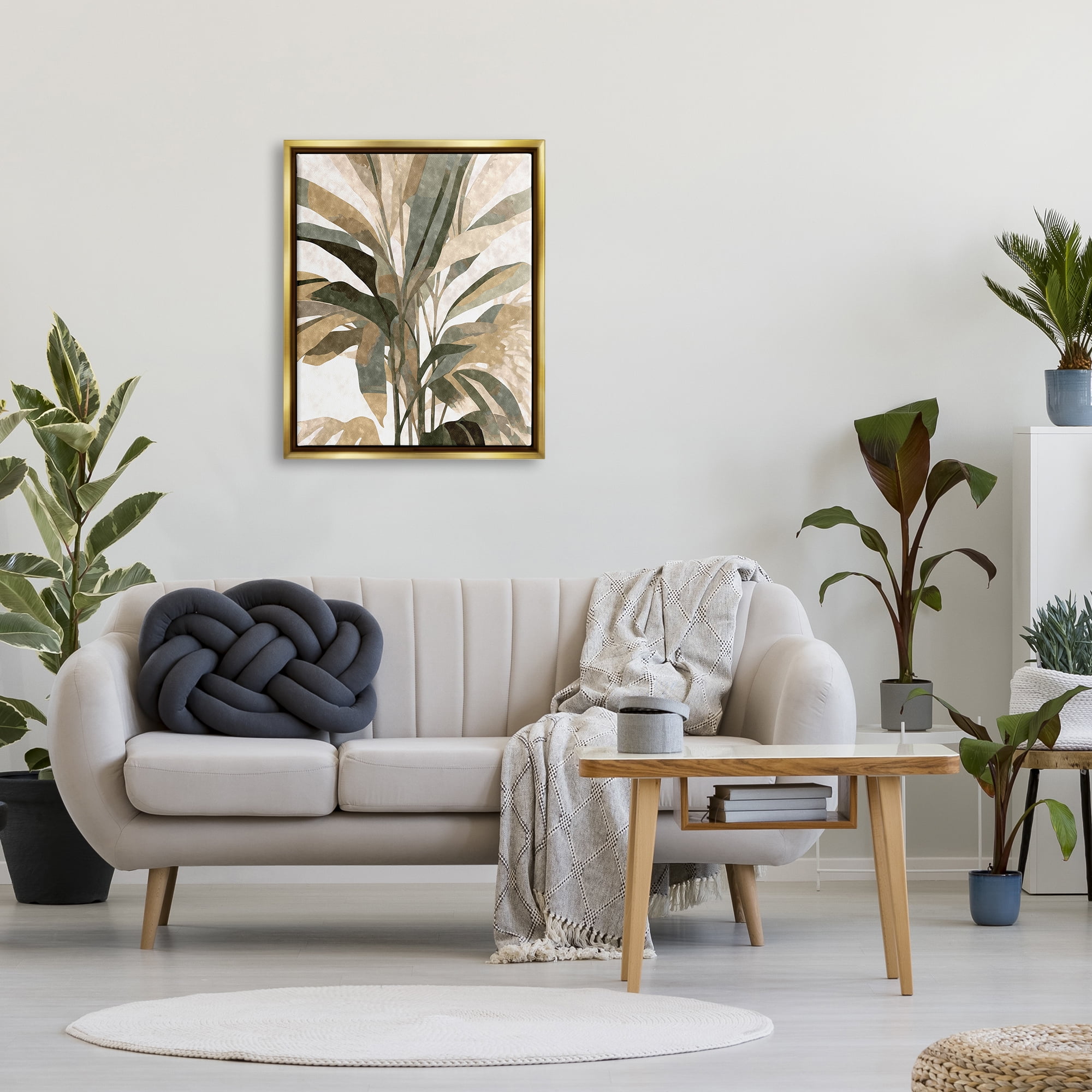 Stupell Industries Boho Palm Plant Botanical & Floral Painting Gold Floater Framed Canvas Art Print Wall Art, 25 x 31