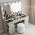 thumbnail image 4 of Ember Interiors Get Ready With Me Greige Makeup Vanity Desk with Lighted Mirror, Glass Top & USB/Outlet, 4 of 8