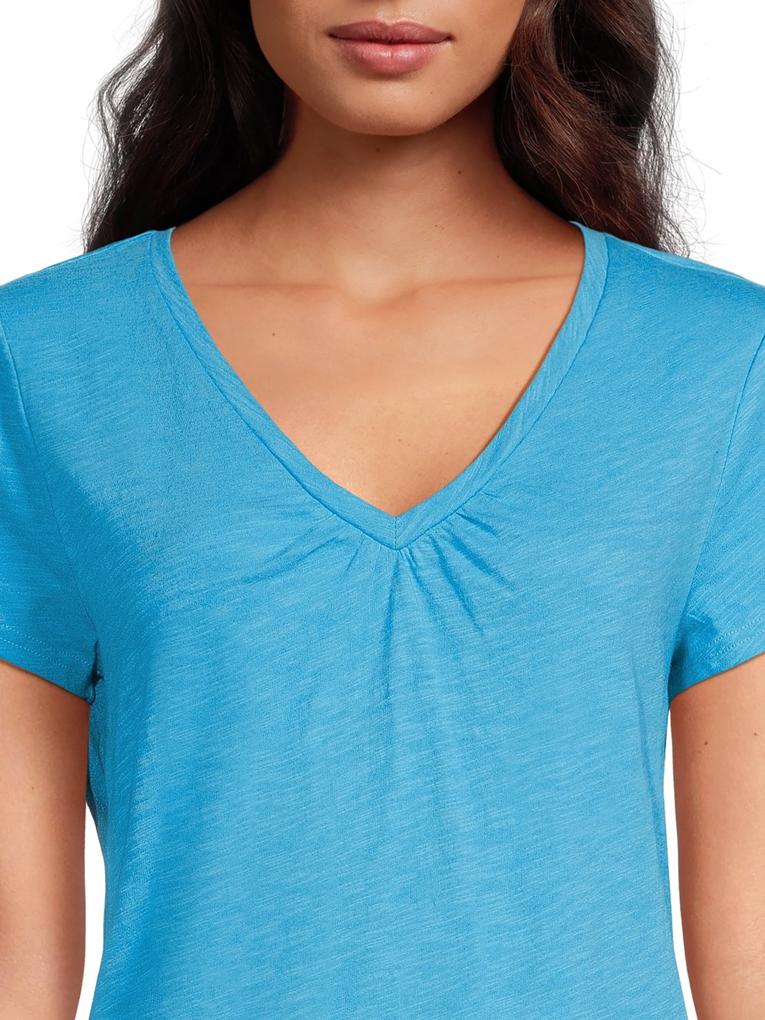 RealSize Women's Shirred V-Neck Tee with Short Sleeves, Sizes XS-3XL