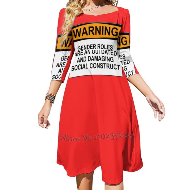 Warning : Gender Roles Are An Outdated And Damaging Social truct Square Neck Dress Sweet Summer Dress Women Elegant Halter