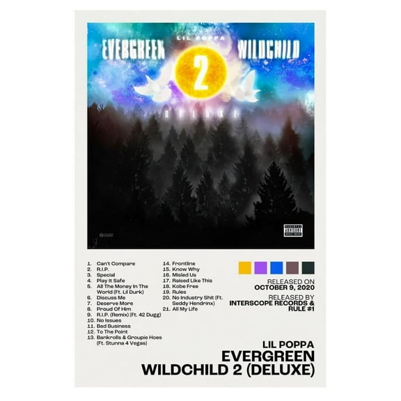 Lil Poppa Evergreen Wildchild 2 (Deluxe) Album Cover Music Poster Rap Home Decor For Living Room Hip-Hop Aesthetic Rapper Album Wall Art Records Poster Wall Decor