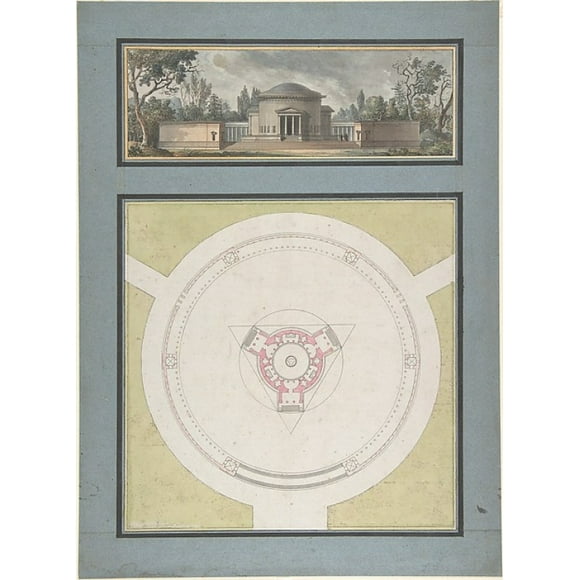 Project for a Temple Dedicated to the Trinity, Elevation and Plan Poster Print by Jean Nicolas Sobre (French) (18 x 24)