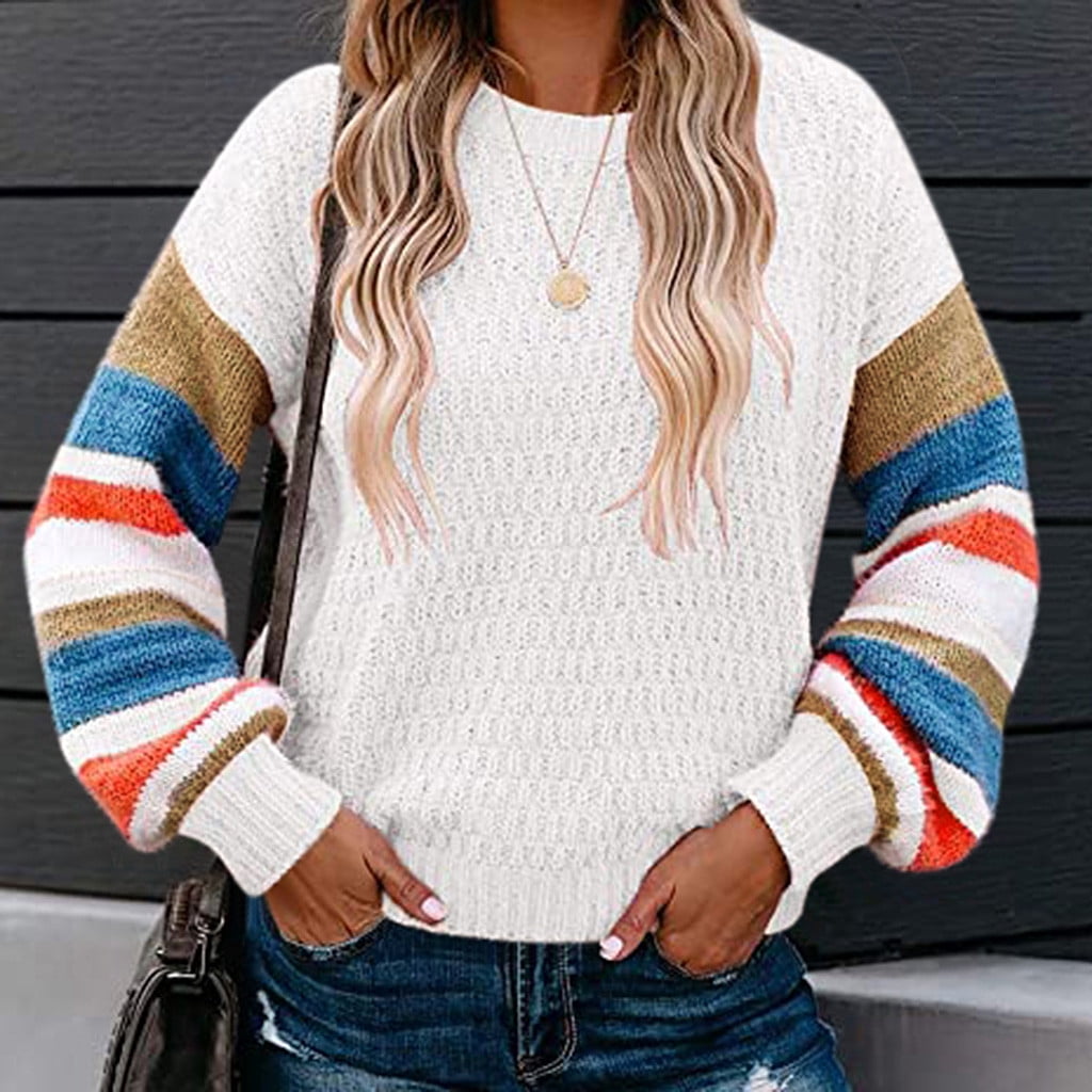 Women'S Color Block Sweater Cable Knit 
