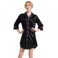 thumbnail image 4 of Women's Satin Nightgown 3/4 Sleeve Nightshirt Button Down Sleepshirt Silk Sleepwear Pajama Top, 4 of 7