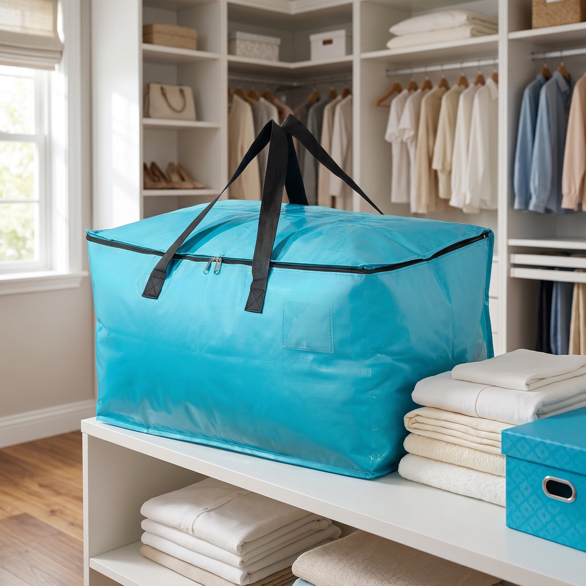 Unique Bargains Waterproof Hard-wearing Storage Duffel Bag Cyan Blue 27.2"x14.2"x13.8"