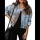 thumbnail image 2 of Chaqueta Vaquera Desgastada con Estampado de Leopardo y Botones para Mujer, Abrigo Vaquero de Larga Lavado con Estampado de Guepardo Roto. Azul M, 2 of 10