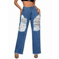 thumbnail image 2 of Pantalones Vaqueros Vintage para Mujer, Estilo Urbano, con Dobladillo Sin Rematar, Rotos, Cintura Media, Holgados, Ajustados, Informales, con Cremallera y Bragueta. Azul Oscuro L, 2 of 9