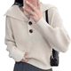 thumbnail image 1 of Suéter de punto con cuello vuelto para mujer, suéter de moda, top de punto con cuello en V y botones, 1 of 5