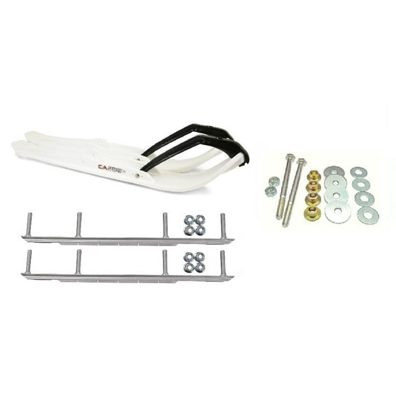 C&A Pro White XPT Snowmobile Skis w/ 9" Shaper Bars Complete Kit Ski-Doo ZX[ADSA]/REV/RT/XPXM 2000 & Newer