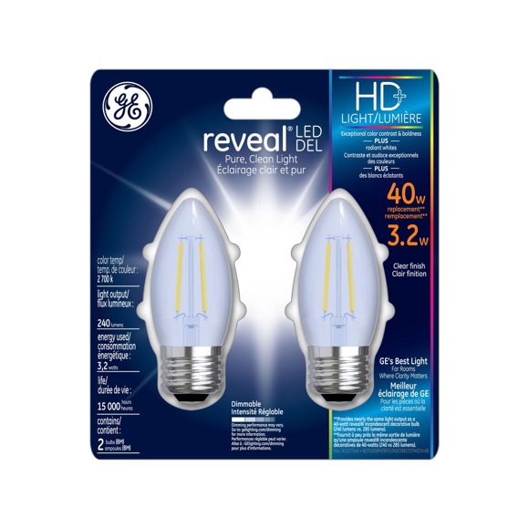 General Electric 3W HD+ LED BM Reveal Light Bulb