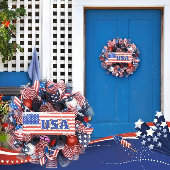 TopLLC Flower Wreath Front Door Independence Day Decoration American Flag Wreath Decoration Hanging On Home Walls Flower Wreath Porch Holiday Decoration Supplies on Clearance