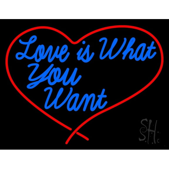 Love Is What You Want LED Neon Sign 24 x 31 - inches, Black Square Cut Acrylic Backing, with Dimmer - Bright and Premium built indoor LED Neon Sign for Defence Force.