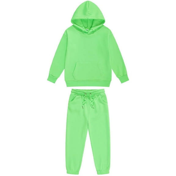 Zwiiyzr Toddler Baby Fall Outfits for Girl Boy 2-13 Years Solid Color Long Sleeve Hoodie Top and Long Sweatpants Set Toddler Sweatsuit Green