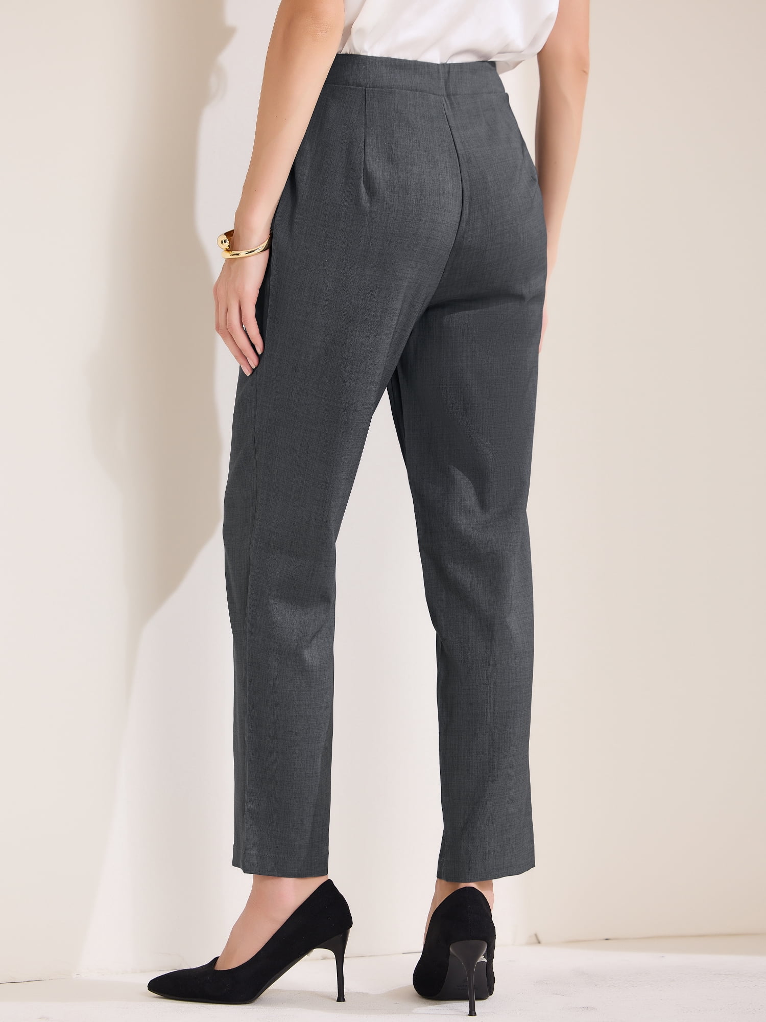 DARING DIVA Women's Straight Leg High Waist Cropped Pants with Slant Pockets XS Dark Grey
