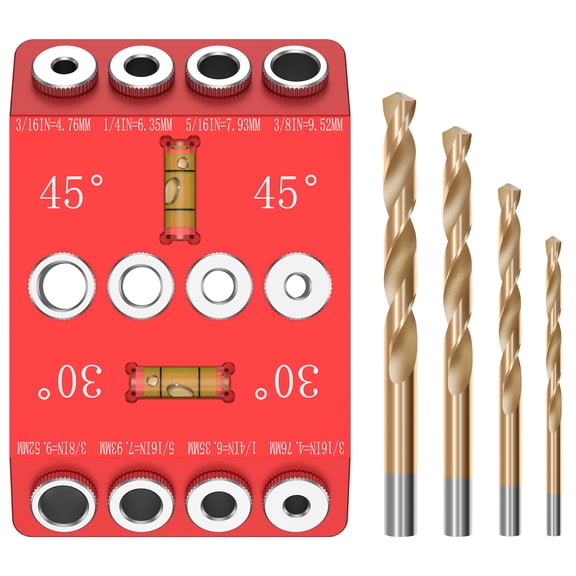 30 45 90 Degree Angle Drill Guide Jig Aluminium Alloy Angled and Straight Hole Drill Guide with 4 Bits for Wood Post Furniture