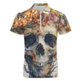 thumbnail image 4 of Sunflower Skull (3) Men Zipper T-shirt Summer Casual Short Sleeve T-shirt Top, 4 of 7