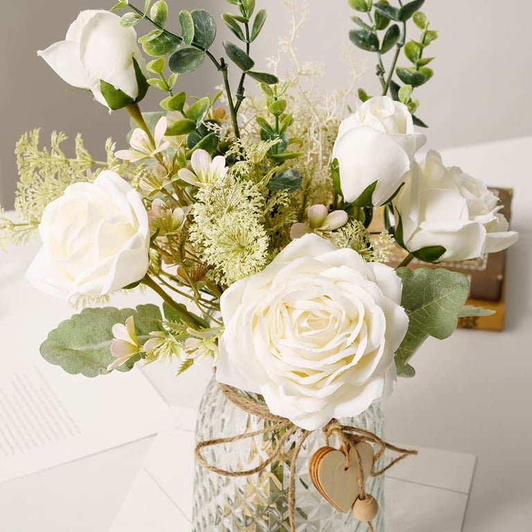 Artificial Silk Rose Flower Arrangement with Glass Vase photo 5