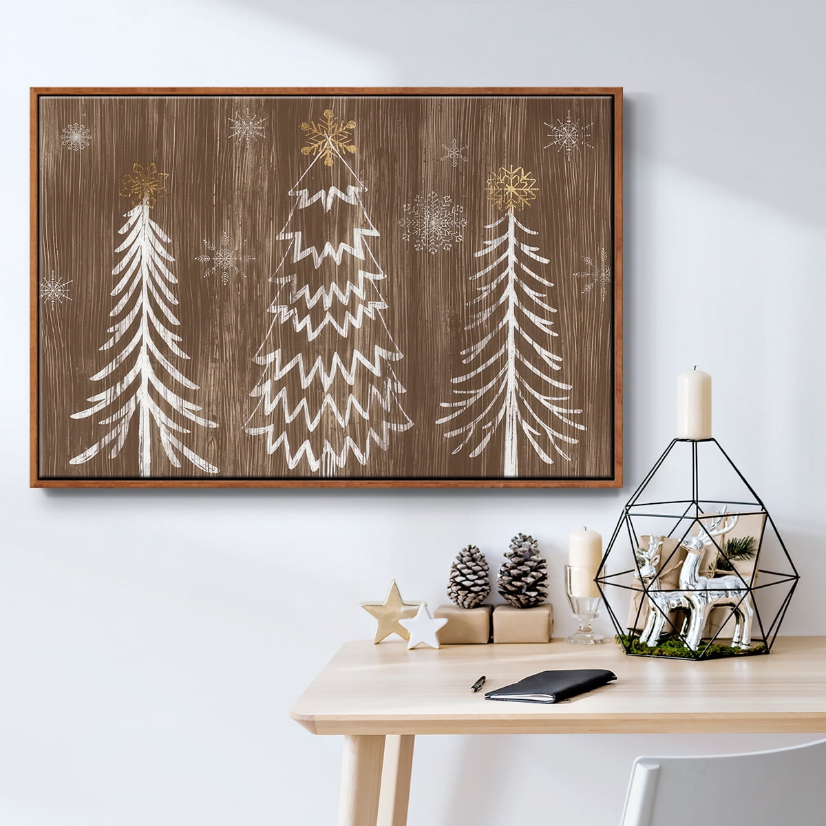 Barnwood Wonderland Collection A - Framed Gallery Wrapped Holiday Canvas - 27 x 41 - Rosewood Frame