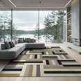thumbnail image 2 of ODIKA 6'x9' Washable Area Rug Non-Slip, Easy Care, Striped Geometric Interlocking Rectangular Bands Varied Width for Family Room, Living Room, Master Bedroom, 2 of 7