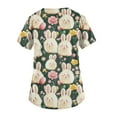 thumbnail image 4 of Black Scrubs Uniforms，Easter Scrub Tops Women Bunny Egg Hunt Print Short Sleeve V Neck Stretchy Holiday Nurse Working Uniform Scrubs Sets，Khaki，XL, 4 of 4